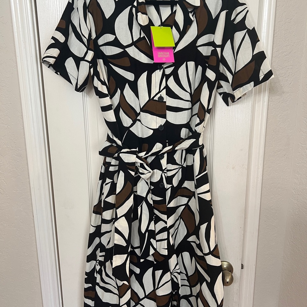White and Brown A-Line Wrap Jumpsuit with Tie Front
